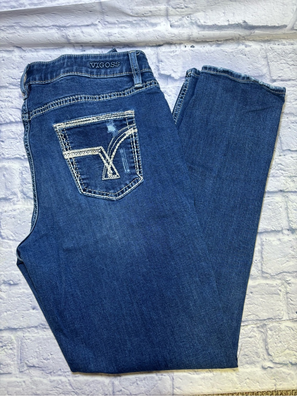 Vigoss Women’s Size 14 Boyfriend Jeans Heritage Fit Embellished Pockets Blue